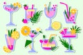 Tropical cocktails sticker set. Drinks, soda, juice Royalty Free Stock Photo