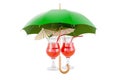 Tropical cocktails under umbrella. 3D rendering