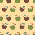 Tropical coconut cocktail pattern with straws and umbrellas seamless vector illustration Royalty Free Stock Photo