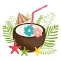 Tropical coconut cocktail summer icon