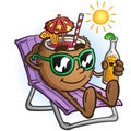 Tropical Coconut Drink Cartoon Character on Vacation Royalty Free Stock Photo