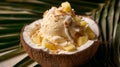 Tropical Coconut Ice Cream Delight with Pineapple Chunks