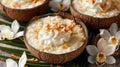 Tropical Coconut Rice Pudding with Orchid Decoration