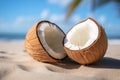 Tropical coconuts on a sandy beach - AI Generated Royalty Free Stock Photo