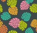 Tropical colorful monstera leaves seamless pattern