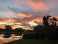tropical colorful sunset at home in back yard Royalty Free Stock Photo