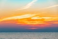 Tropical Colorful sunset over ocean on the beach. at Thailand Tourism background with sea beach. Royalty Free Stock Photo