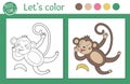 Tropical coloring page for children. Vector monkey illustration. Cute funny animal character outline. Jungle summer color book for Royalty Free Stock Photo