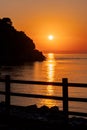 Tropical colourful sunrise landscape. Nature landscape. Tropical island coast. Beautiful view of orange sunset seascape Royalty Free Stock Photo
