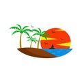 tropical concept, summer holiday. sunset logo template design vector in isolated background Royalty Free Stock Photo