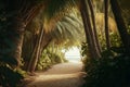 tropical corridor of palm trees to the beach Generative AI Royalty Free Stock Photo