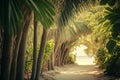 tropical corridor of palm trees to the beach Generative AI Royalty Free Stock Photo