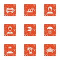 Tropical countryside icons set, grunge style