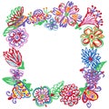 Tropical crazy fantastic flowers banner or frame for text.