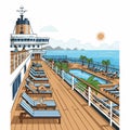 Tropical Cruise Ship Deck with Pool and Sunbathers Illustration Royalty Free Stock Photo