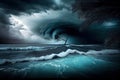 tropical cyclone, with its warm eye and powerful storm clouds, over the ocean Royalty Free Stock Photo