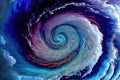 tropical cyclone, with multiple swirls of clouds and torrential rain