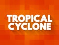 Tropical Cyclone is a rapidly rotating storm system characterized by a low-pressure center, text concept background