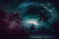 tropical cyclone with torrential rain and thunderstorms in the night sky