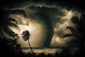 tropical cyclone with towering clouds and heavy rain, bringing devastation to the land below Royalty Free Stock Photo