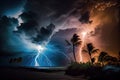 tropical cyclone, with view of raging storm clouds and lightning flashes Royalty Free Stock Photo