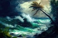 tropical cyclone with view of stormy sea and rough waves