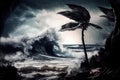 tropical cyclone with view of stormy sea and rough waves