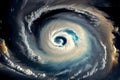 tropical cyclone viewed from above, with clouds swirling and winds blowing