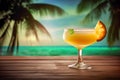 Tropical Daiquiri Delight. A Refreshing Beachside Beverage in Paradise with Serene Sea, Sandy Beach, and Palm Trees -