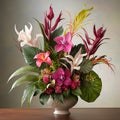 Tropical Delight: An Exotic Bouquet of Orchids, Birds of Paradise, and Palm Leaves