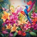 Tropical Delight: An Exotic Bouquet of Orchids, Birds of Paradise, and Palm Leaves