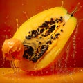 tropical delights with this stunning image of papaya fruit in a refreshing water splash.