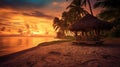 Tropical desert island with a hut on the beach Royalty Free Stock Photo