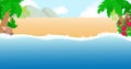 Tropical desert sea shore. Horizontal banner of Alma, hibiscus, sand and shell.