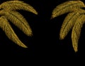 Tropical Different shaped golden palm leaves. At both sides. Stylized from circles. illustration
