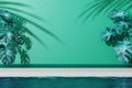 Tropical display nature shadow palm, coconut tree wall monstera leaf water summer vibe green greenery fresh stand product.