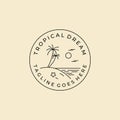 tropical dream logo badge line art illustration design