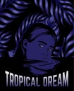 Tropical dream. Vector hand drawn illustration of girl in surrealistic style.