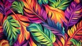 Tropical Dreams in Retrowave: Abstract Leaves Pattern in Vibrant Colors, Generative AI Royalty Free Stock Photo
