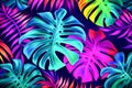 Tropical Dreams in Retrowave: Abstract Leaves Pattern in Vibrant Colors, Generative AI Royalty Free Stock Photo