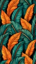 Tropical Dreams in Retrowave: Abstract Leaves Pattern in Vibrant Colors, Generative AI