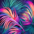 Tropical Dreams in Retrowave: Abstract Leaves Pattern in Vibrant Colors, Generative AI