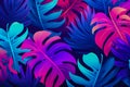 Tropical Dreams in Retrowave: Abstract Leaves Pattern in Vibrant Colors, Generative AI Royalty Free Stock Photo