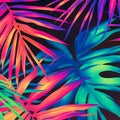 Tropical Dreams in Retrowave: Abstract Leaves Pattern in Vibrant Colors, Generative AI Royalty Free Stock Photo