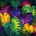 Tropical Dreams in Retrowave: Abstract Leaves Pattern in Vibrant Colors, Generative AI Royalty Free Stock Photo