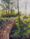 Wood pathway in tropical forest impressionism painting