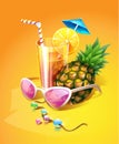 Tropical Drink, Pineapple, Sunglasses and Beads