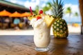 A Tropical Drink With Pineapples And Whipped Cream Royalty Free Stock Photo