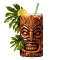 Tropical drinks served on tiki mugs isolated. Tiki cocktail for beach bar Royalty Free Stock Photo