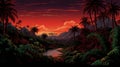 Tropical Dry Forest Sunset: A Pixel Art Tribute To Papua New Guinea